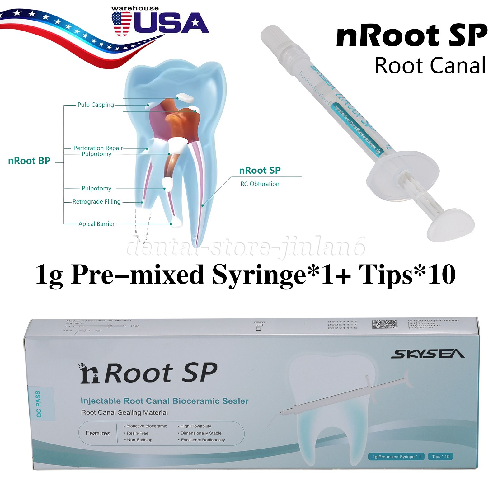 Dental Endo Materials Injectable Root Canal Bioceramic Sealer 1g Pre-mix Syringe
