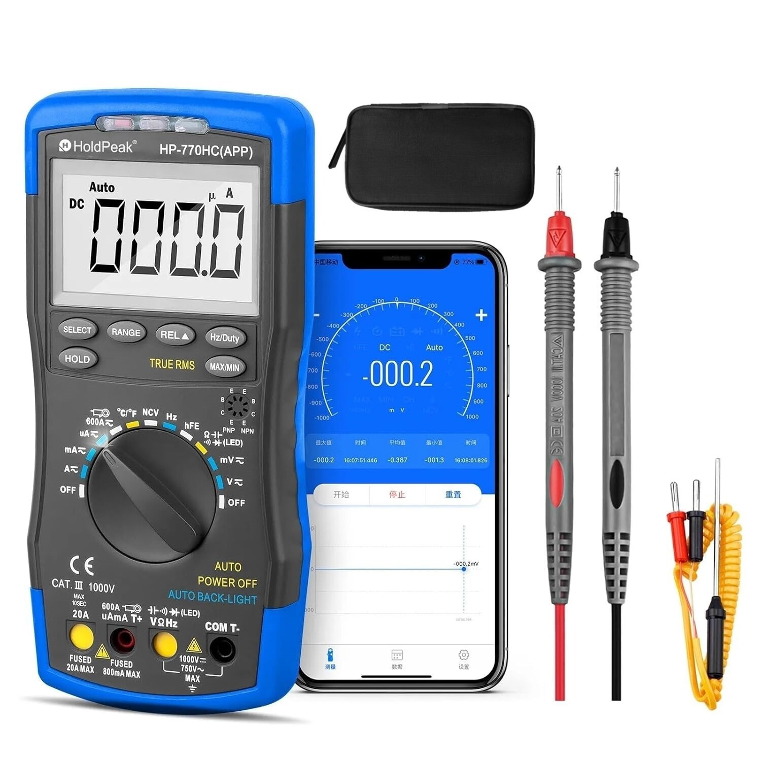 HoldPak Digital Multimeter Auto-ranging TRMS NCV Bluetooth Current Voltage Meter