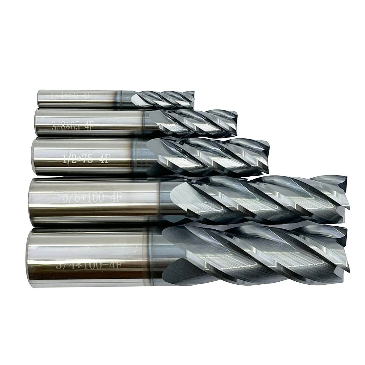 Carbide Square End Mill Set 5pcs Alloy Steel HRC 45 Coated AlTiN CNC Milling