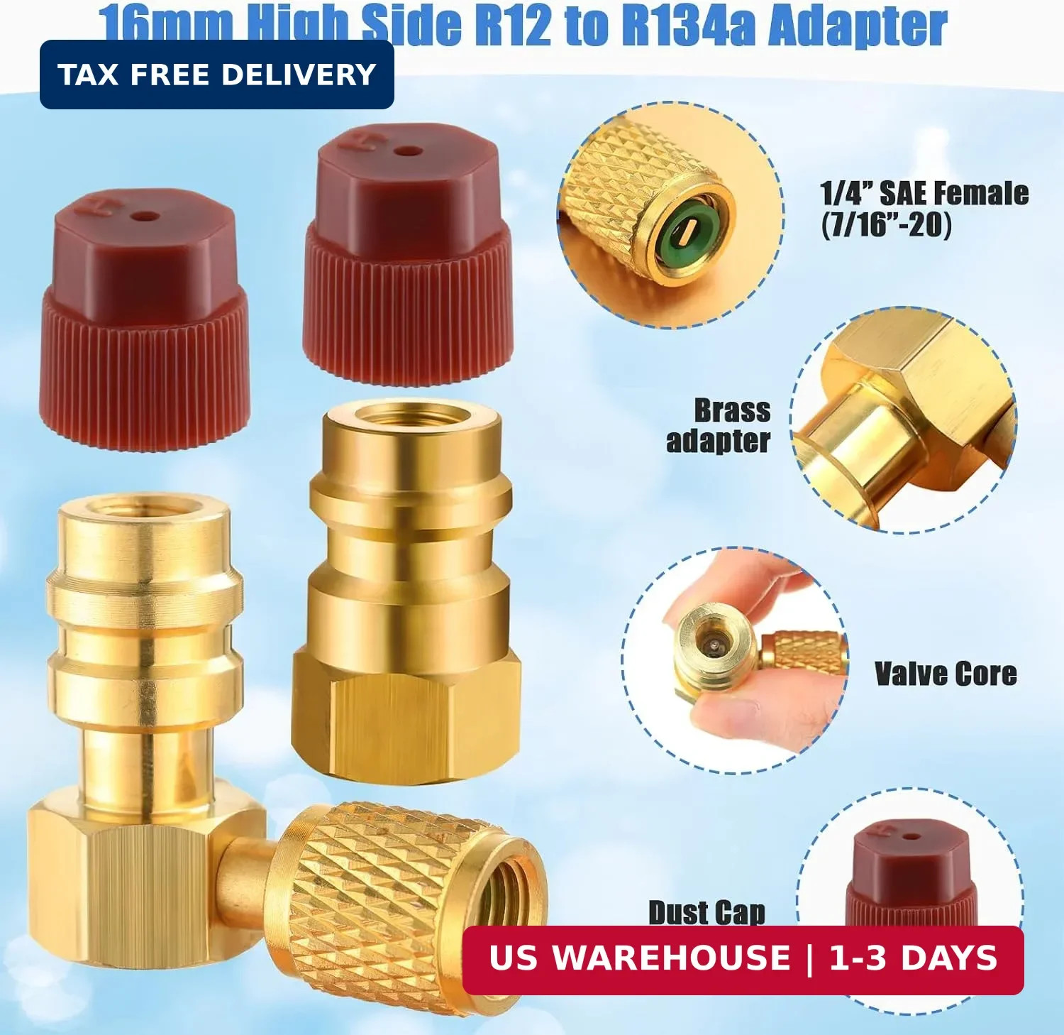 R12 to R134A AC Fitting Conversion Adapter Kit, Quick Coupler Valve A/C 9