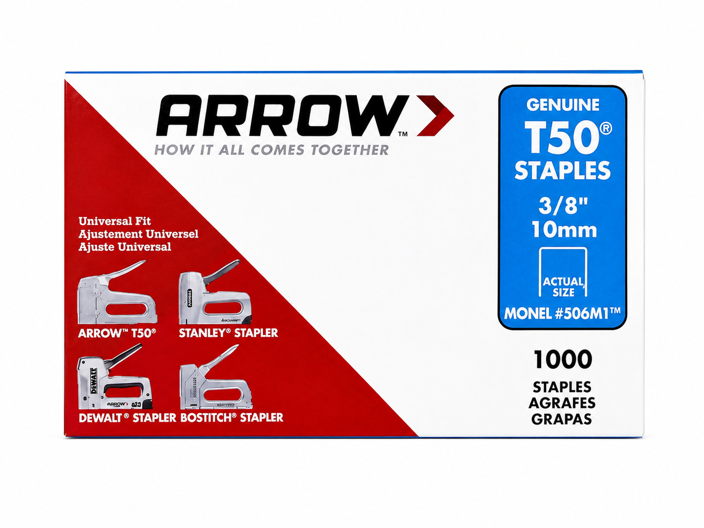 Arrow 506M1 T50 Monel Staples, 3/8-Inch Leg, 3/8-Inch Crown, 1000 Count