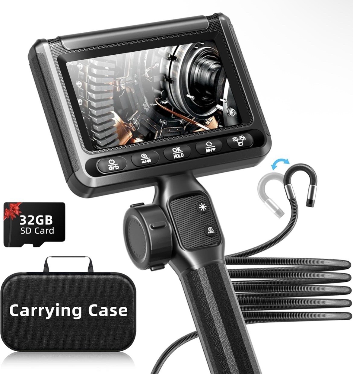 4.3in IPS LCD Digital Inspection Camera 1080P Waterproof Semi-Rigid + LEDs