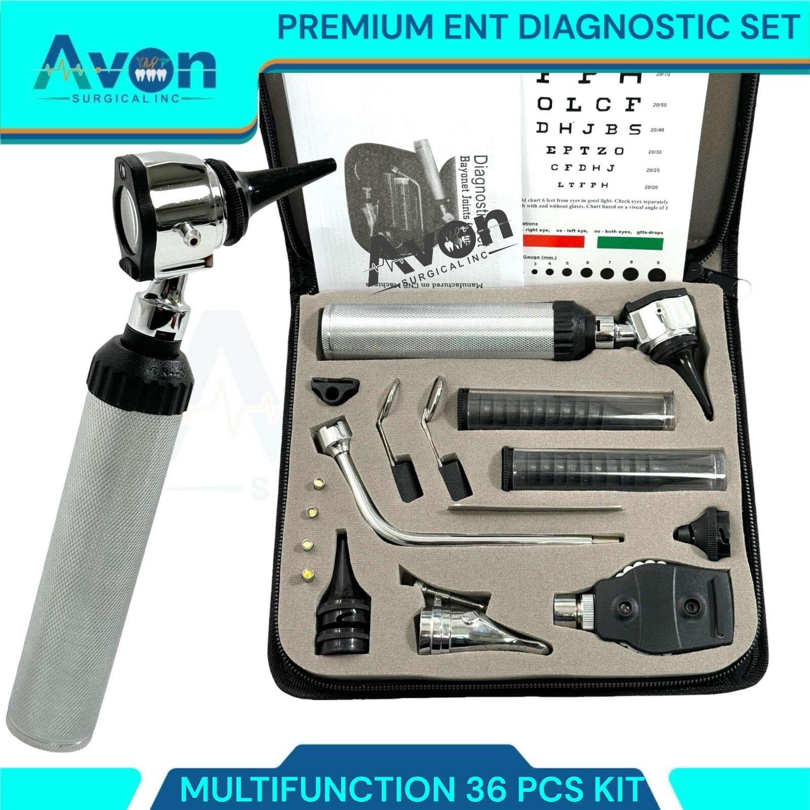ORIGINAL Professional 2.5V ENT Diagnostic OTOSCOPE Set,Ophthalmoscope, Otoscope