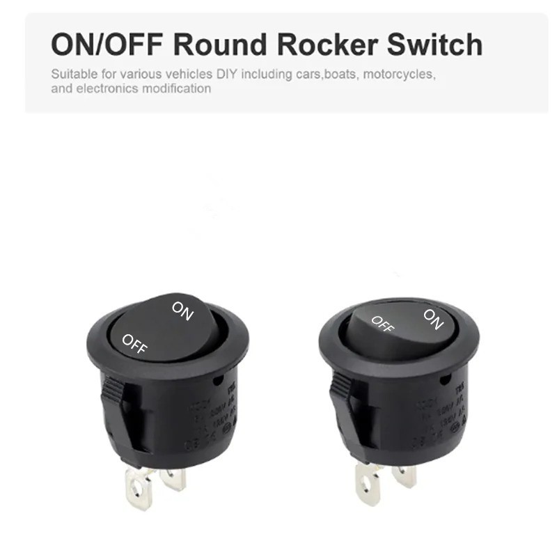 2PC Round Rocker Switch – SPST On/Off 2-Pin, 12V/125V/250V for Car, Boat & RV