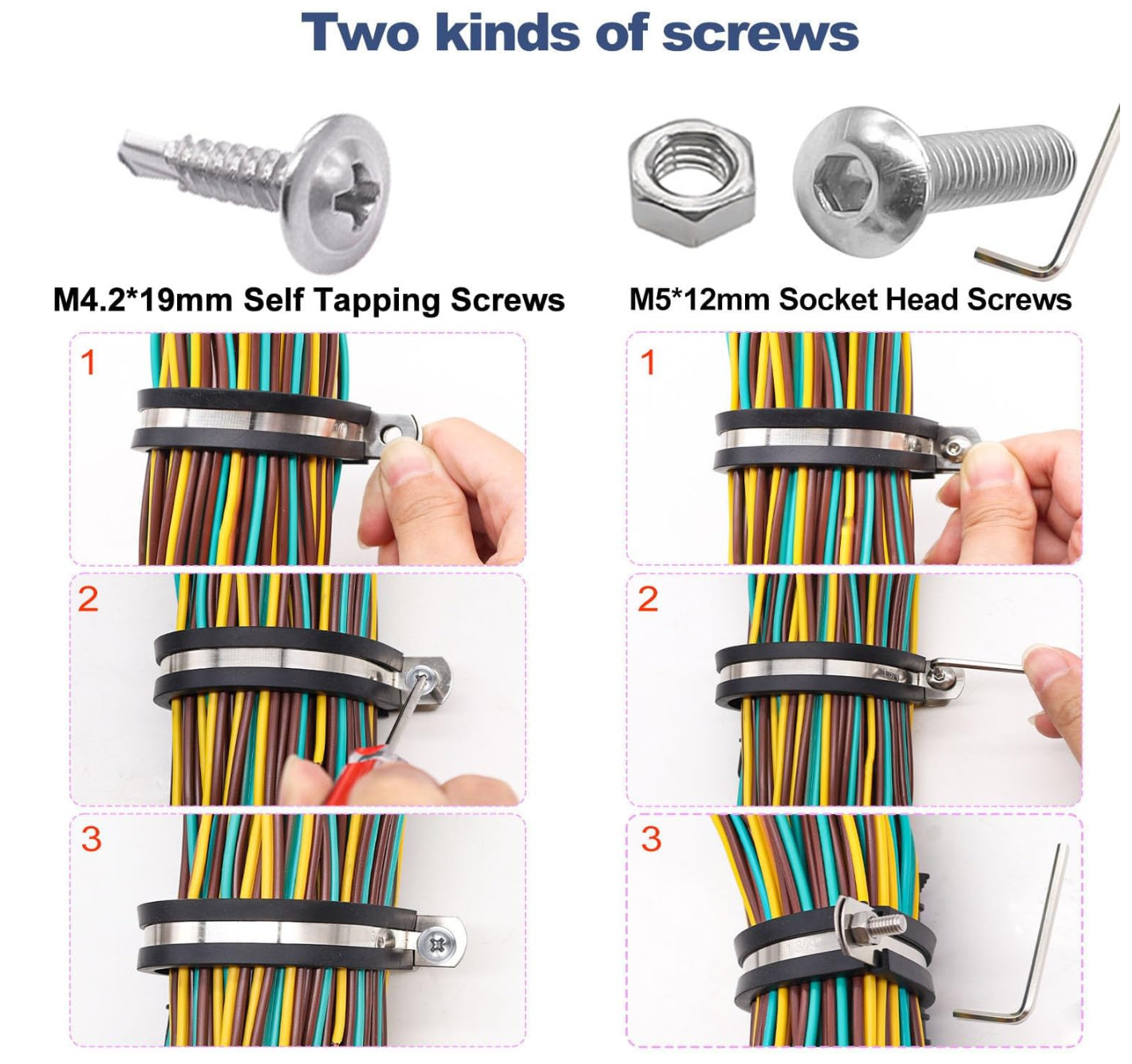 136PCS Cable Clamps Assortment Kit,10 Sizes 304 Stainless Steel Rubber Cushion