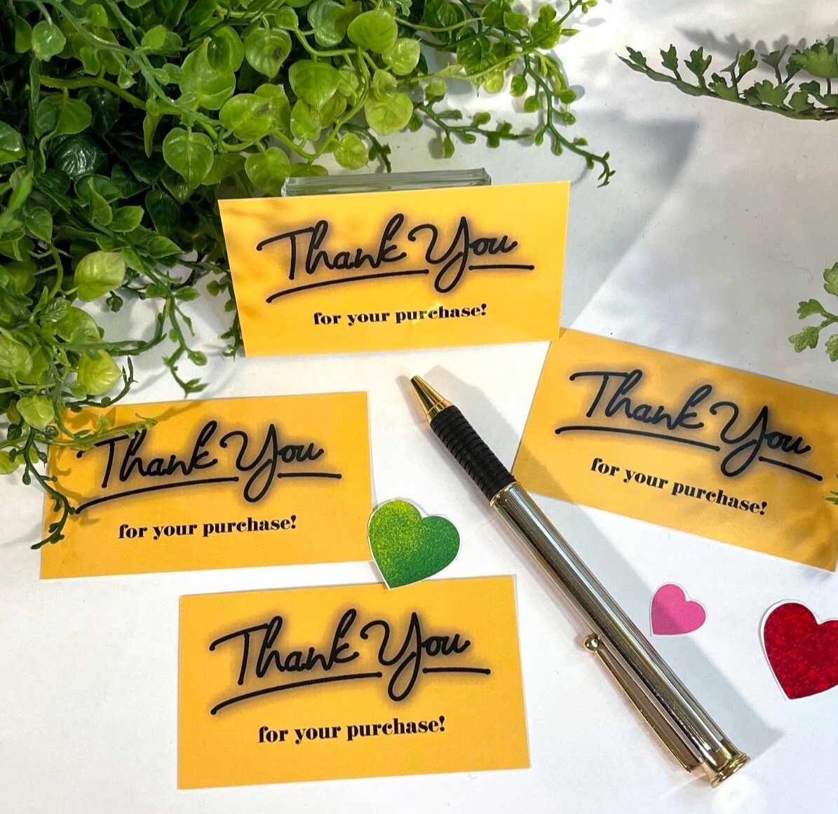 Business Cards, Yellow Thank You for Your Purchase Cards, 3.5″ x 2″