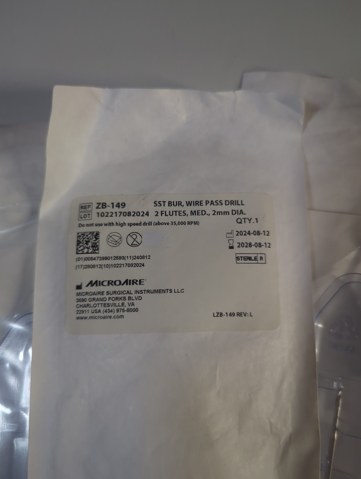 MICROAIRE SST Bur, # ZB-149 (4 Pack) Good Till 8/12/2028
