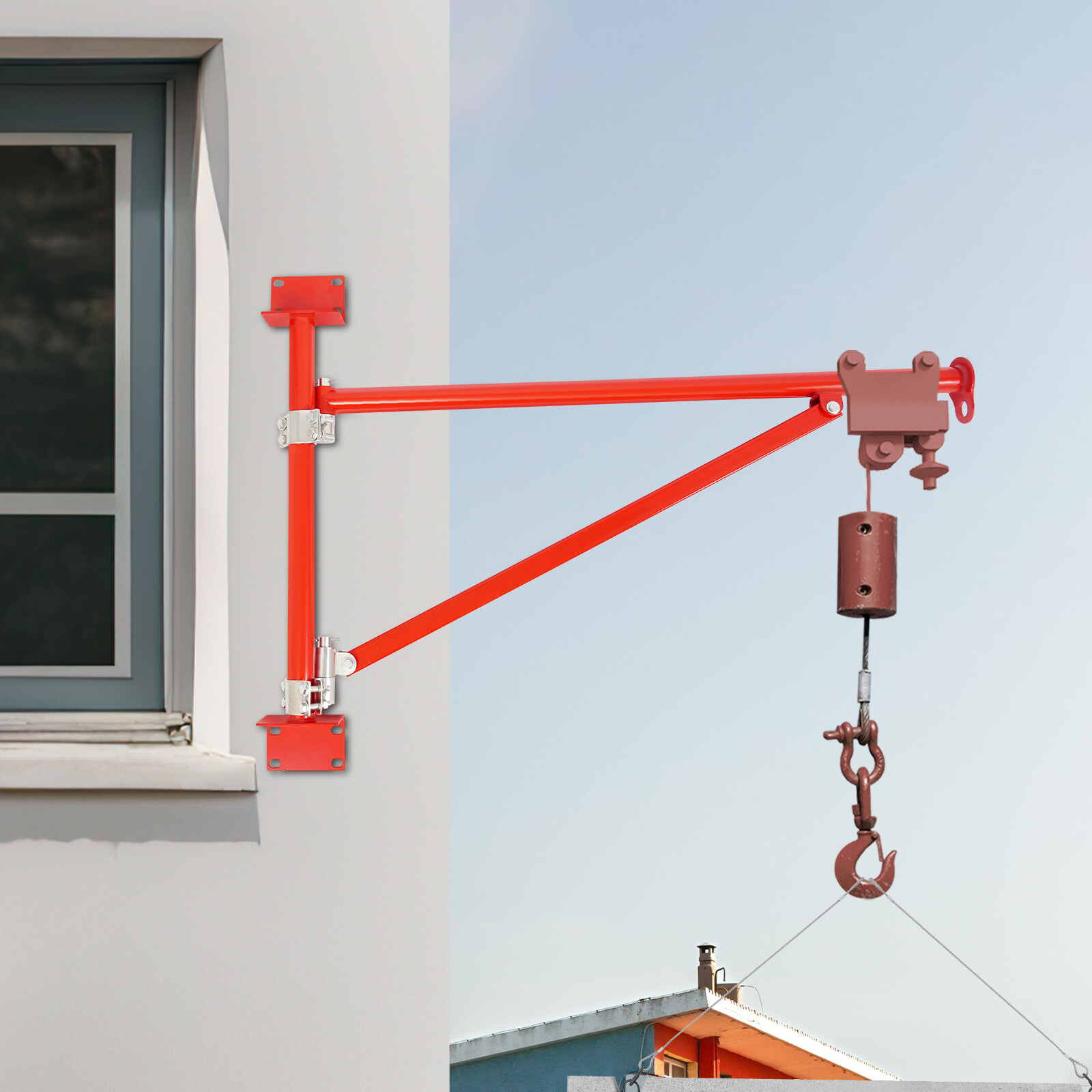 Wall Mount Crane Bracket Alloy Steel Hoist Bracket Red Swing Arm 180° Industrial