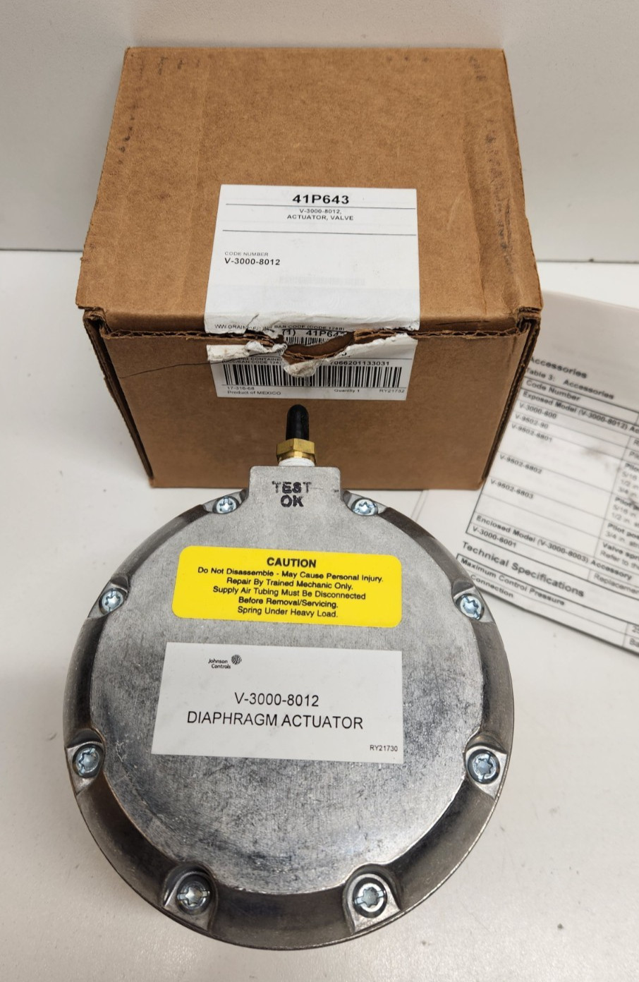 NEW IN BOX! JOHNSON CONTROLS DIAPHRAGM ACTUATOR VALVE V-3000-8012