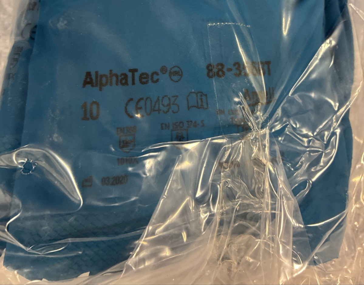 Ansell 88-356BT, Blue Rubber Latex Gloves 17 mil Size 10, 12 Pairs
