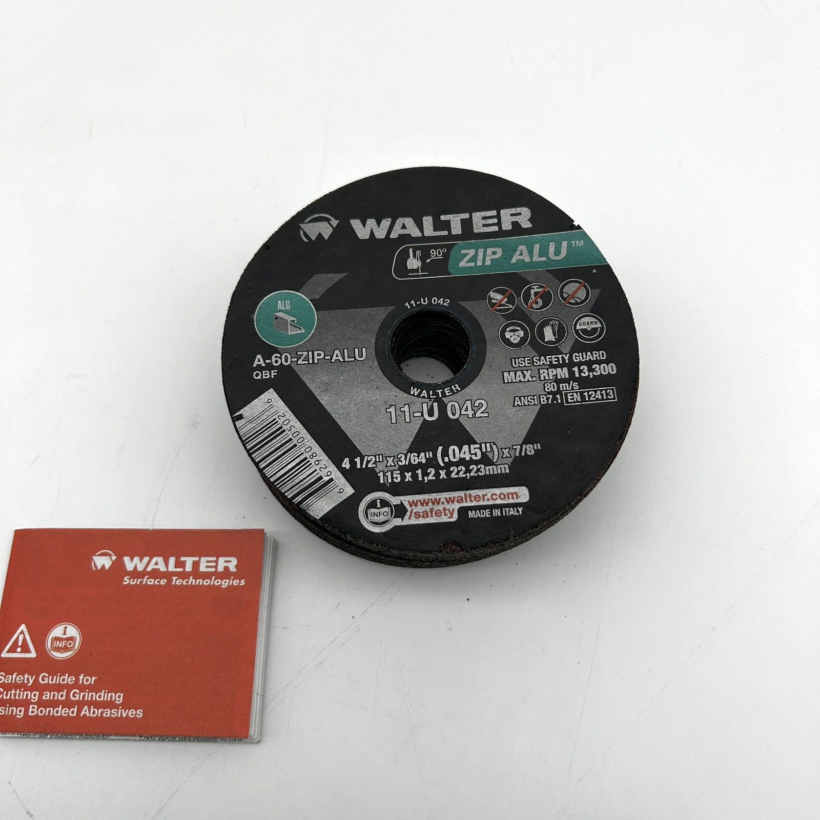 Walter 11U042 Cut Off Zip Wheel 4-1/2 x 3/64 x 7/8 Type 1 AO 60 Grit 25pk