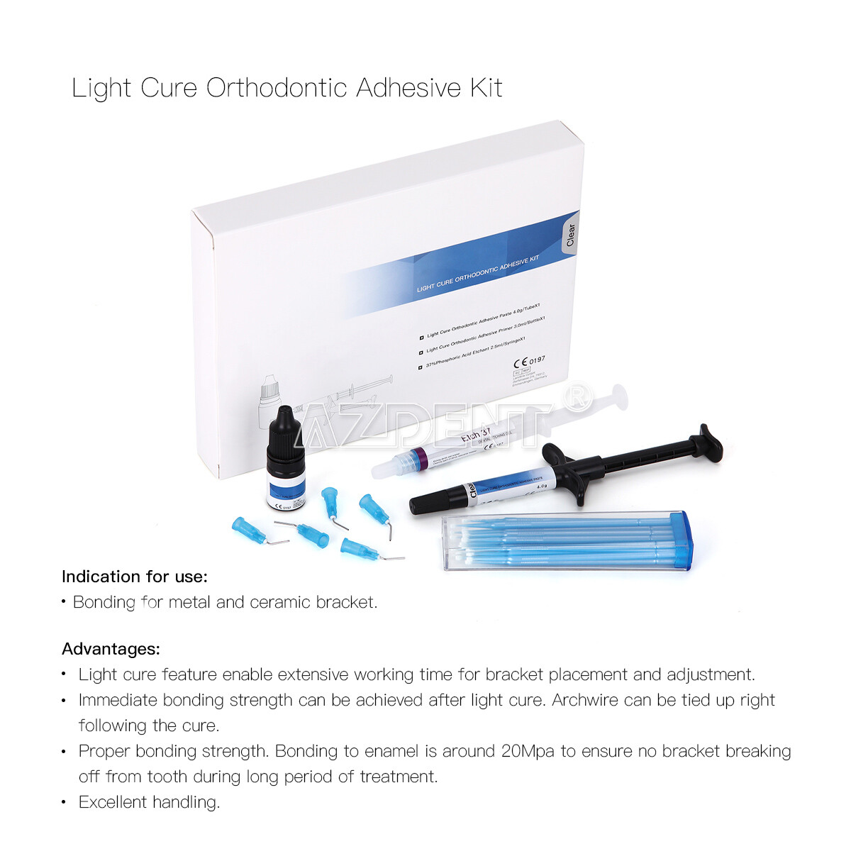 Dental Orthodontic Light Cure Adhesive Kit Blue Acid Etchant Gel for Brackets