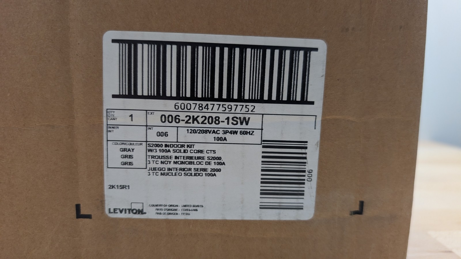 Leviton 2K208-1SW Series 2000 Indoor Usage Meter 3 Solid Core CTs 120/208 VAC