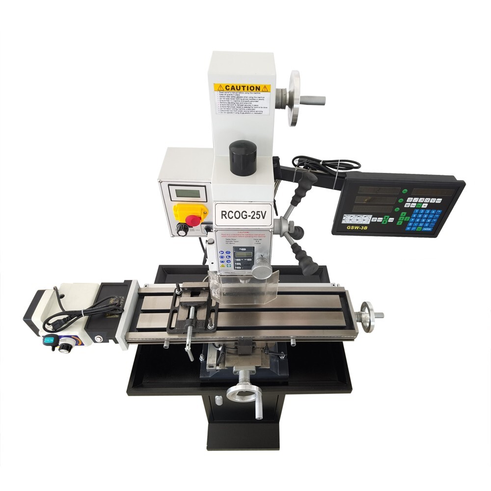Benchtop Mill/Drill Machine with Grating Ruler Axis X Power Feed 110V R8 1100W