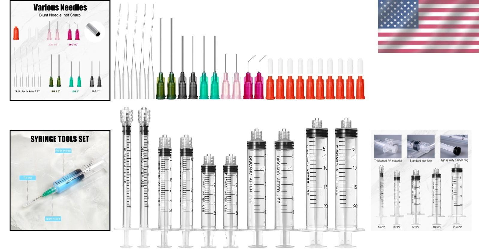 Glue Applicator Syringe with Blunt Tip Needle and Cap, for Liquid, Glue, Ink,