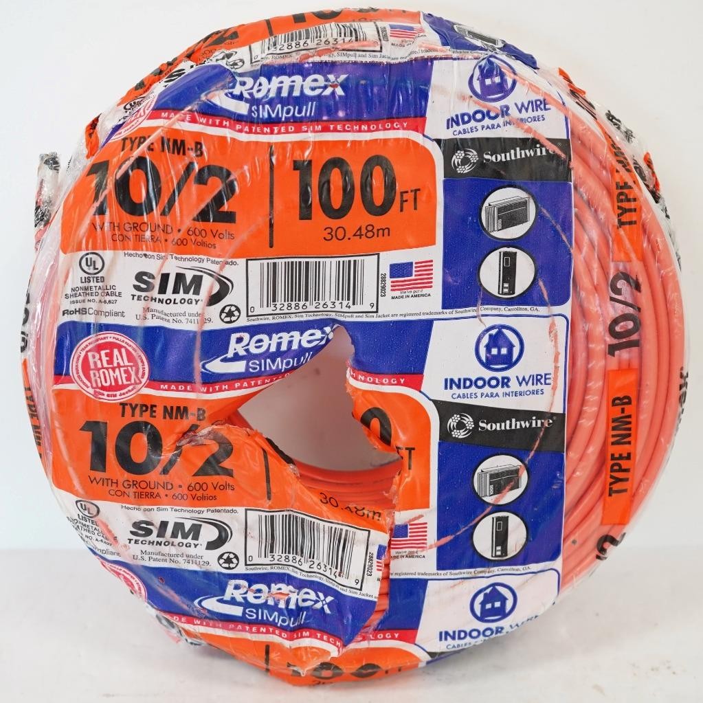 NEW – Southwire Romex Simpull 10/2 100ft NM-B Orange Indoor Cable w/Ground Wire