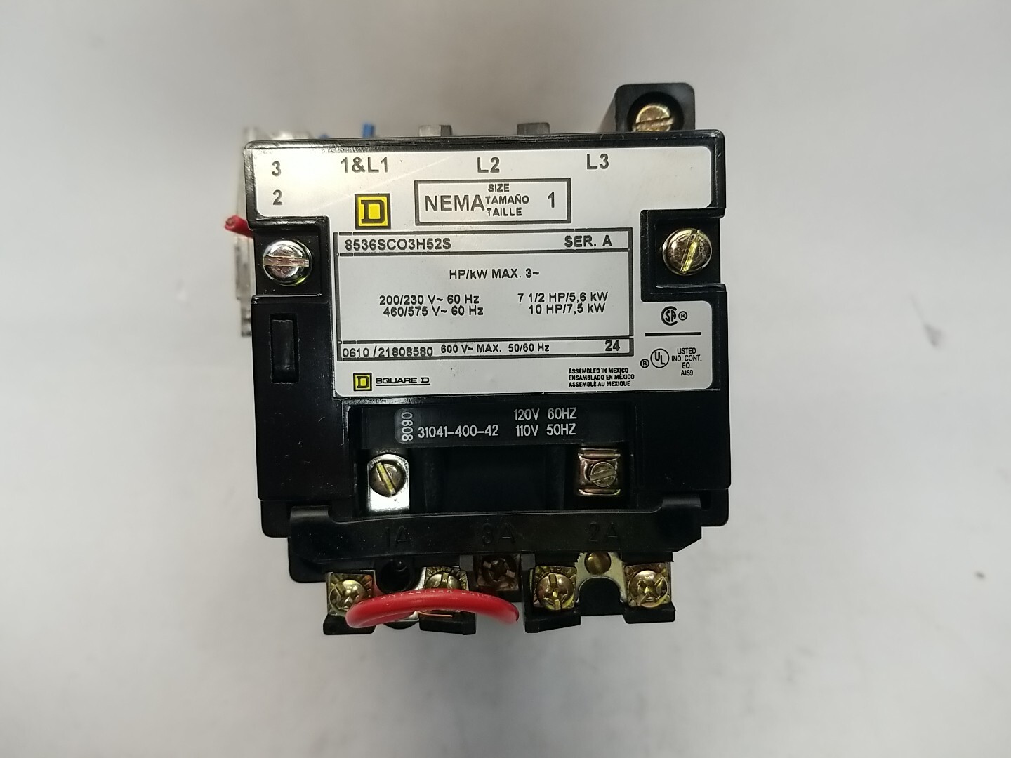 Square D 8536SCO3H52S Nema Size 1 Contactor Series A