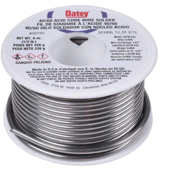 Wire Solder Oatey 50193 Acid Core 0.5 Lb Solid, Gray, 1/2 lb Silver
