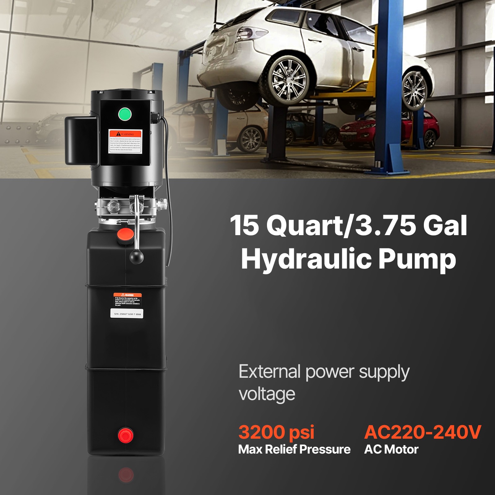 Uimoso Hydraulic Power Unit AC 220-240V 15 Quart Single Acting System