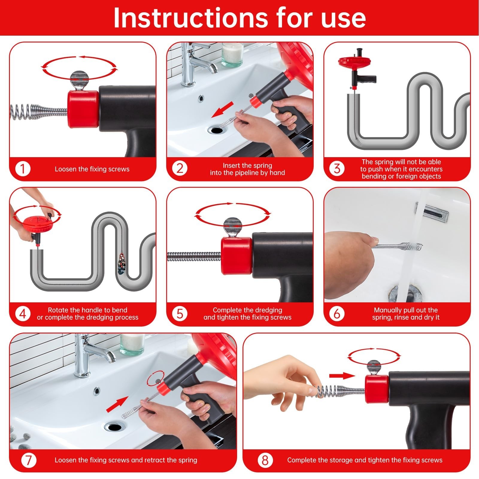Drain Auger Toilet Snake Drain Clog Remover Tool Use Manually or Powered for …