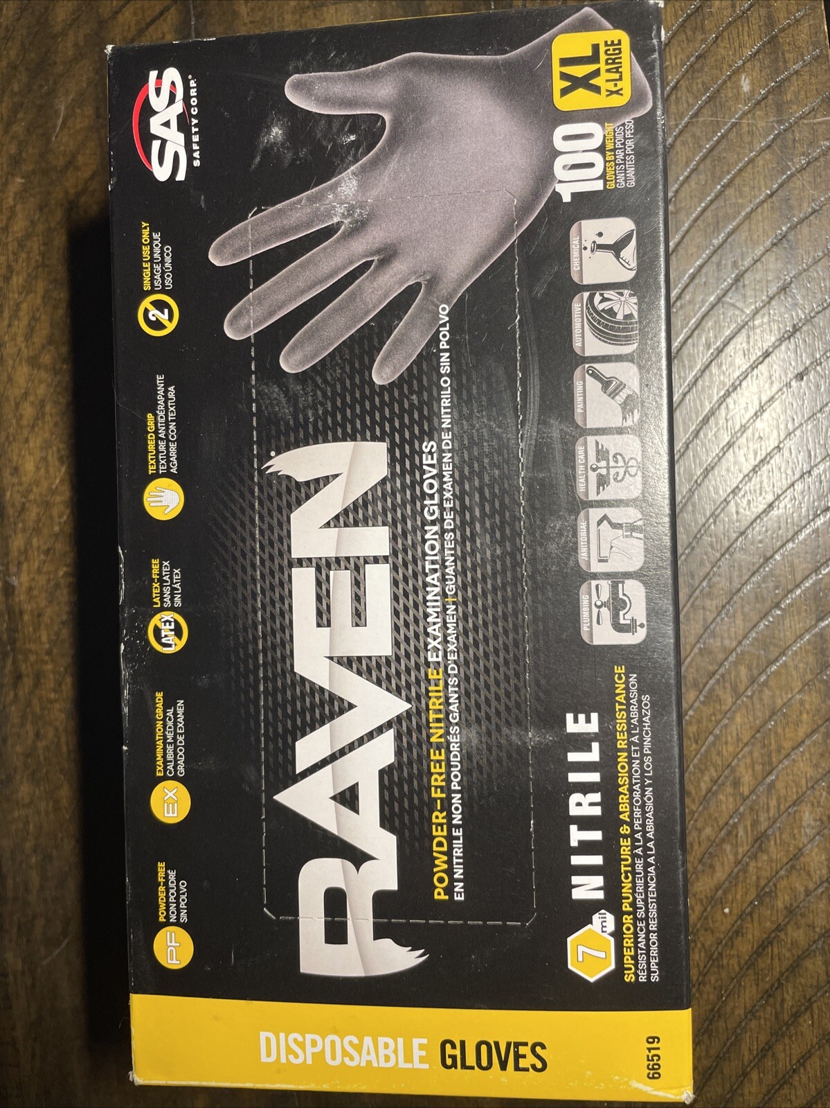 SAS Raven Black Nitrile Gloves Powder Free New 7mil Version (100 Gloves Per Box)