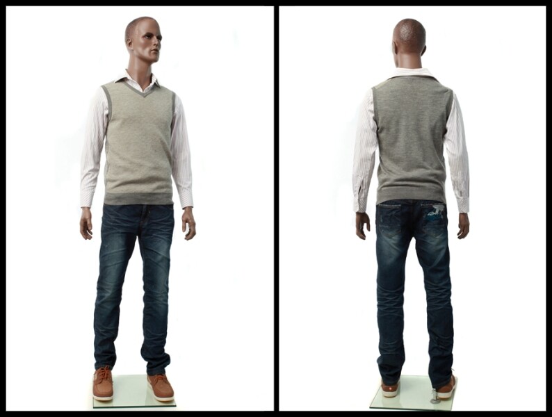 African American Male Adult Muscular Fiberglass Realistic Mannequin with Base