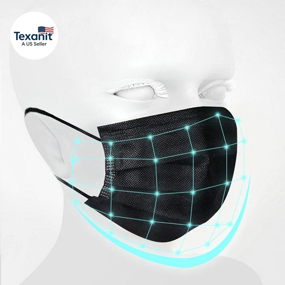 100PCS 3 Ply Black Disposable Face Mask Filter Protection Face Masks