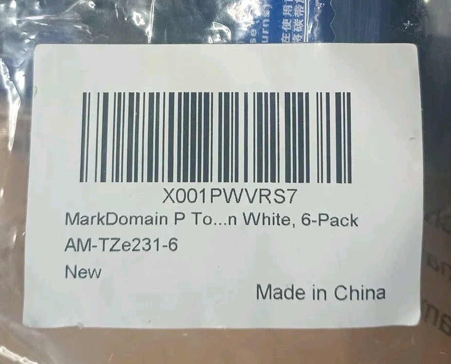 6x Mark Domain 12mm x 8m Black Ink White Laminated Label Tapes .47″ For Brother