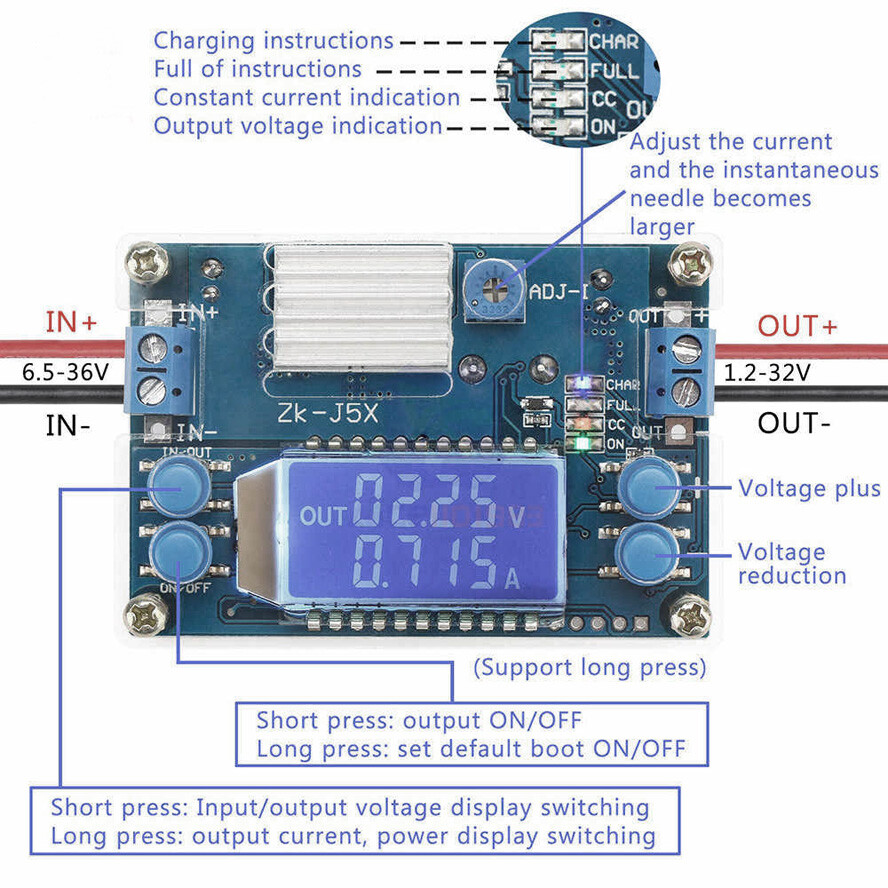 DC Adjustable Constant Voltage & Current Step-Down Buck Power Converter w/Case
