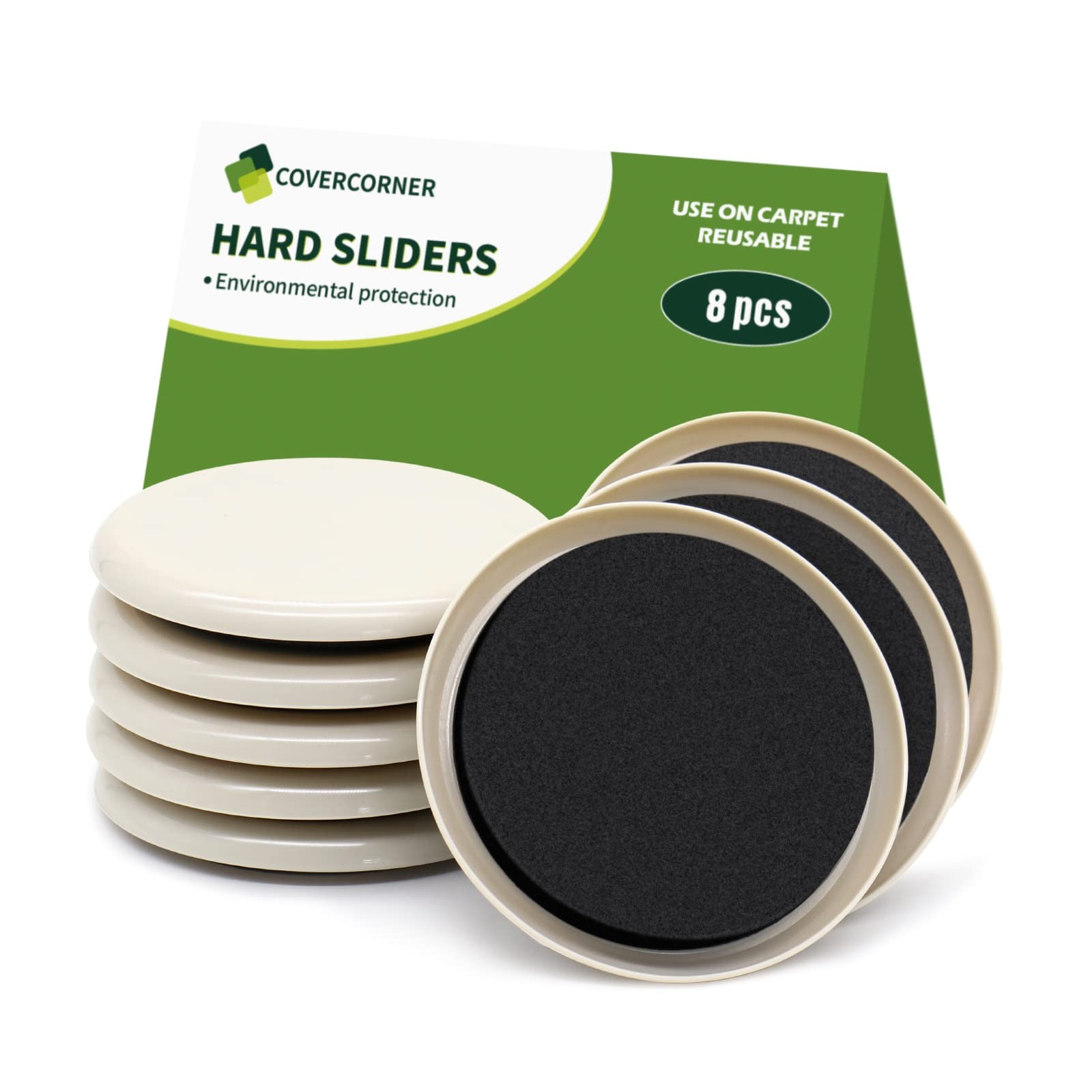COVERCORNER Furniture Sliders for Carpet 8 PCS 3 1/2 inch Beige, Beige+black