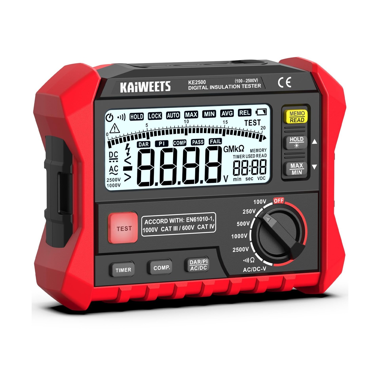 KAIWEETS Insulation Resistance Tester, Up to 200GΩ, Pro Megohmmeter, 5 Rang