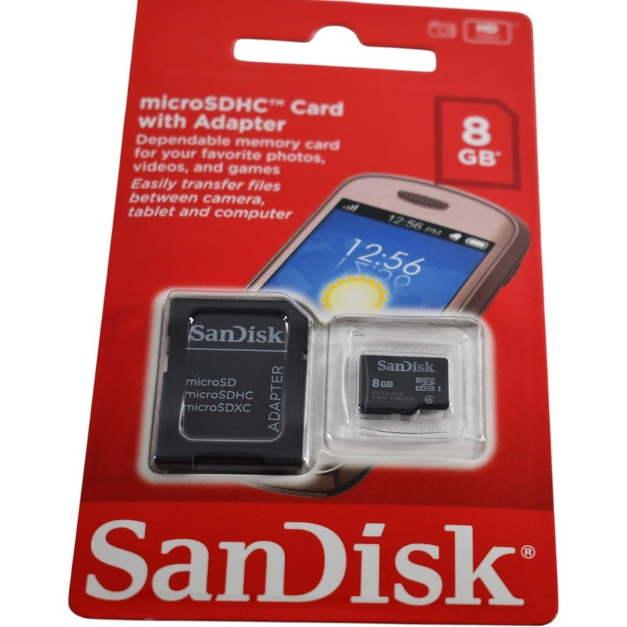 NEW SanDisk 8GB MicroSDHC Memory Card SDSDQM-008G-B35A Class 4 with SD Adapter