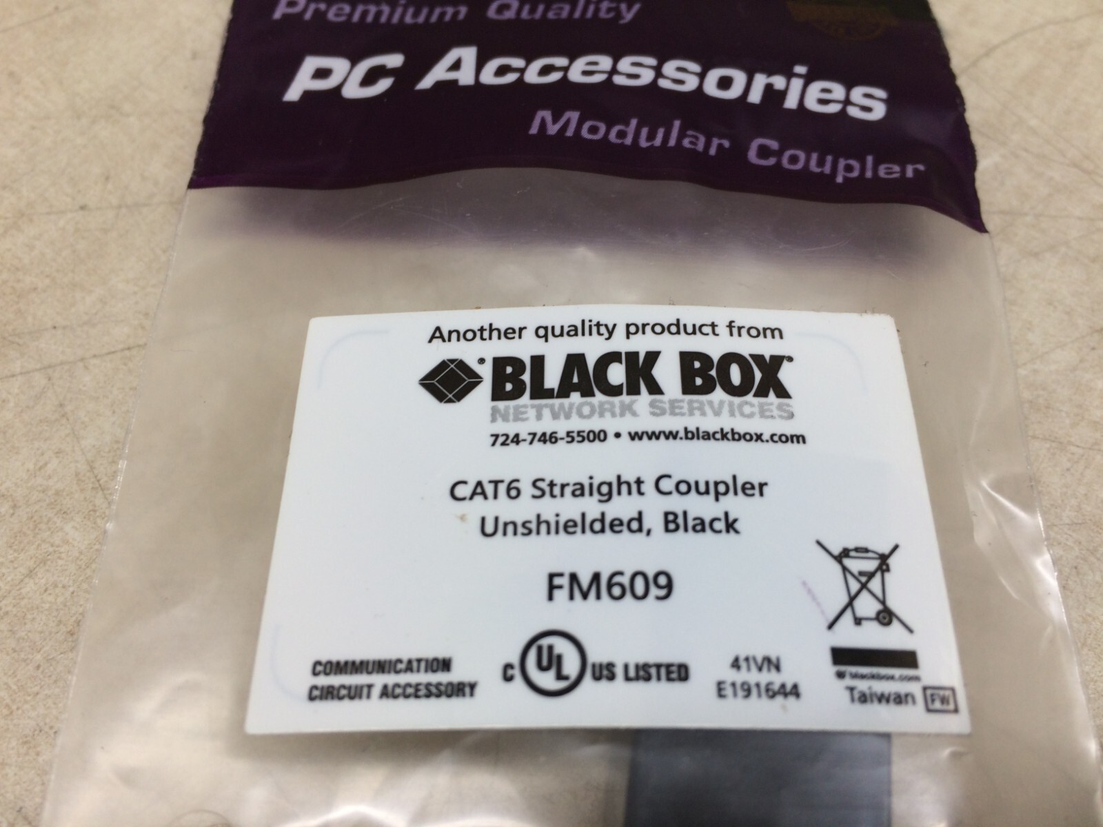 Lot of 10 Cat6 Coupler Black FM609 Unshielded Straight Black Box