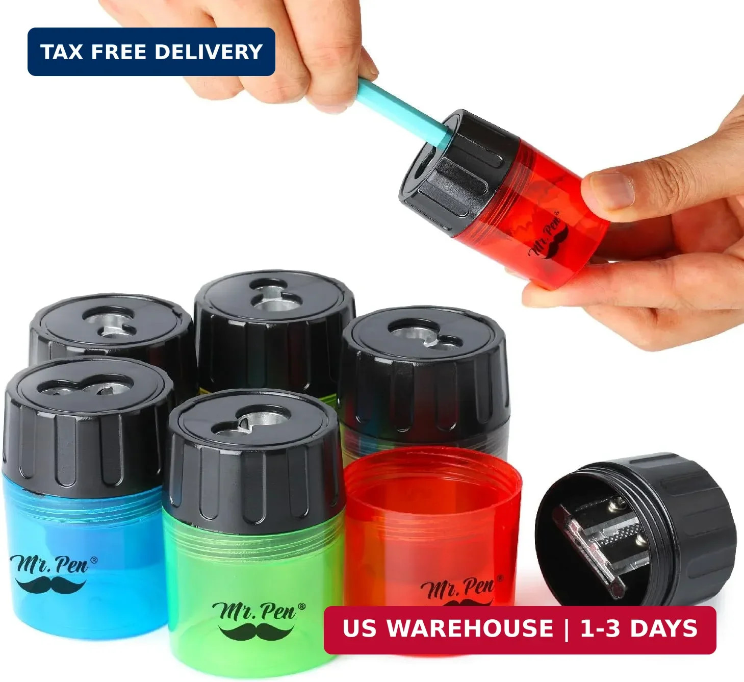 Mr. Pen- Handheld Manual Pencil Sharpener with 2 Sharpening Holes and Screw-On L