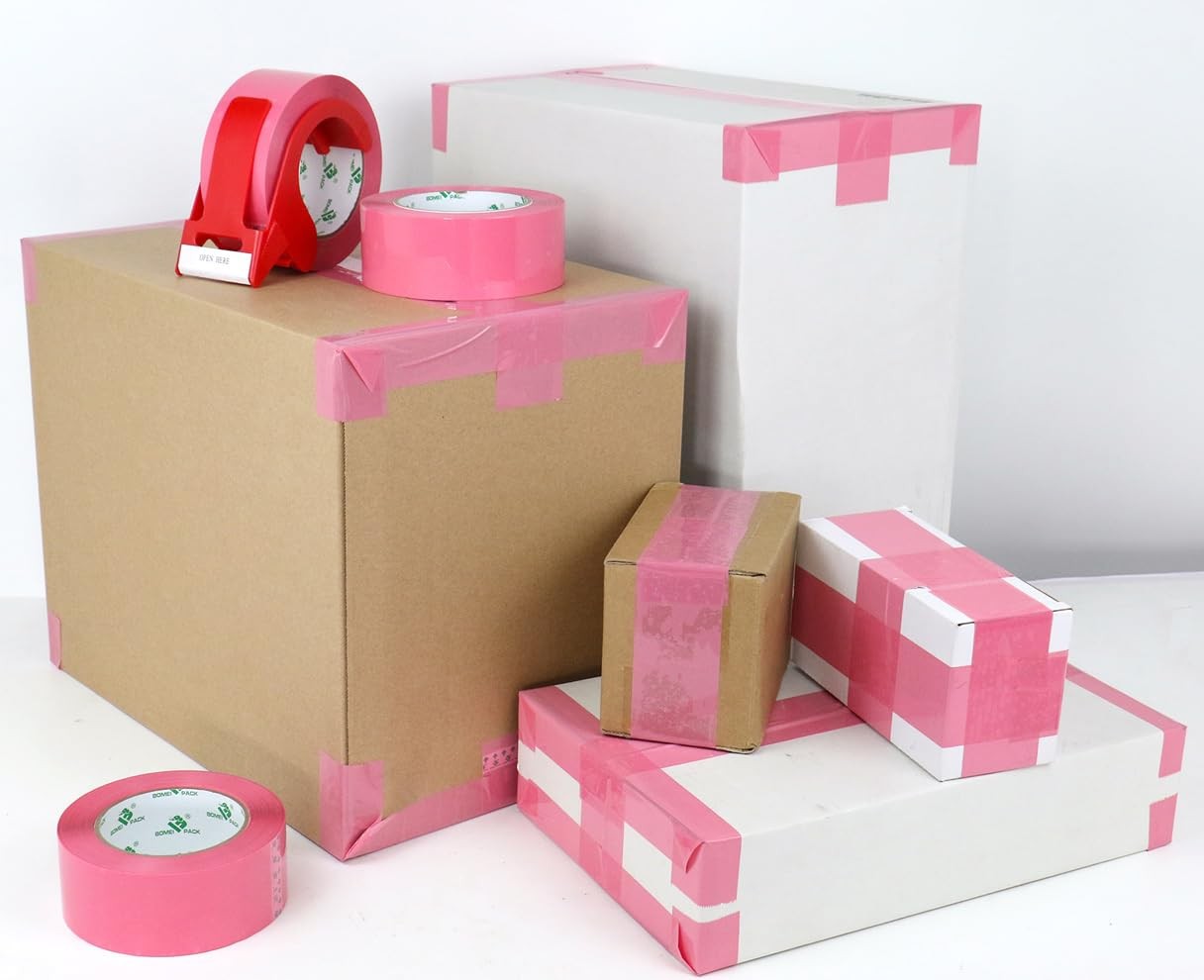 Pink Packing Tape with Dispenser, 2.4 Mil 1.88 Inch x 110 Yards, 2 Refills Ro…