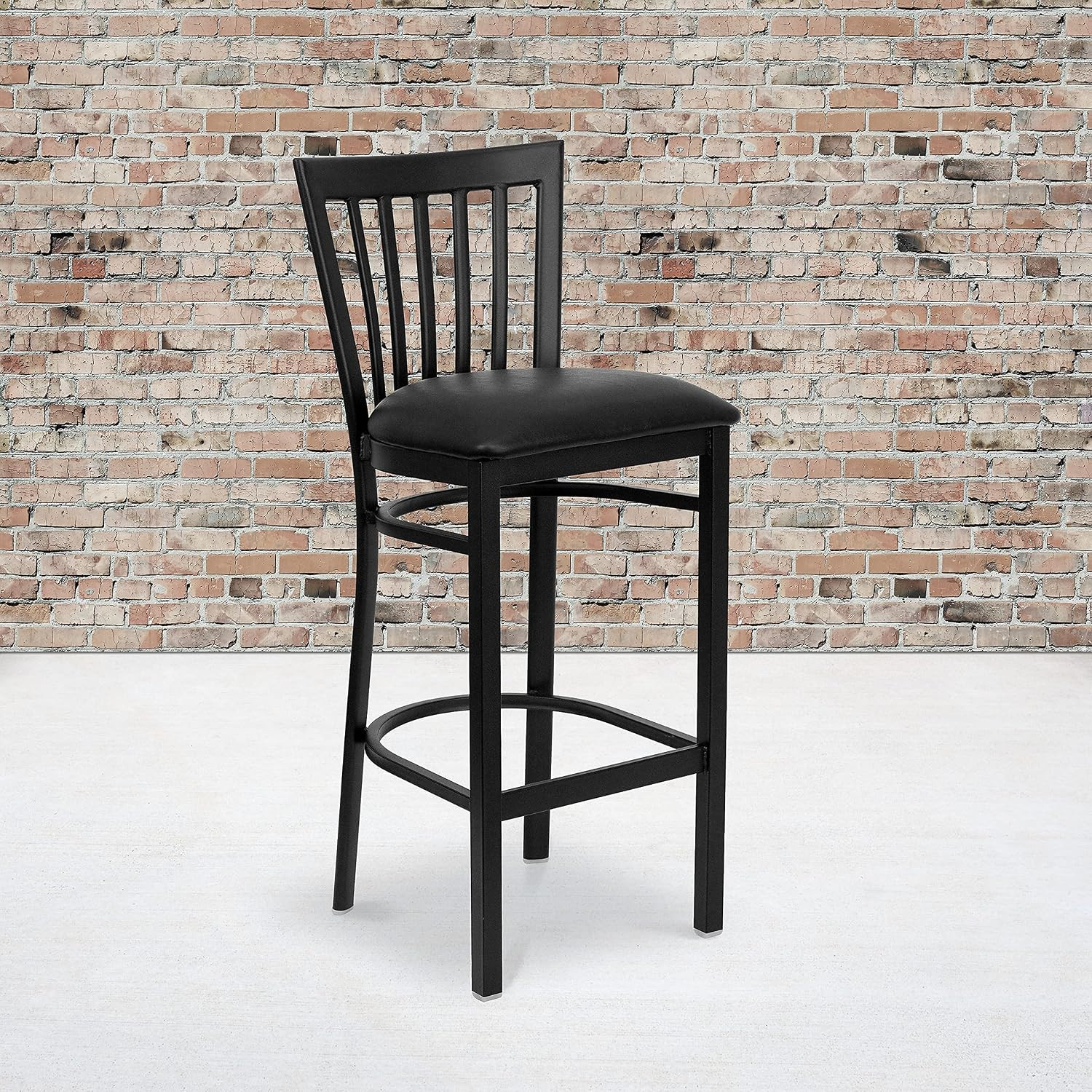 Hercules Black Metal Barstool with Vinyl Upholstery for Commercial Use