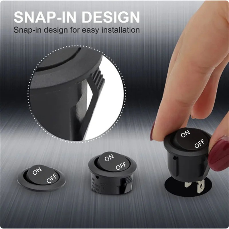 2PC Round Rocker Switch – SPST On/Off 2-Pin, 12V/125V/250V for Car, Boat & RV