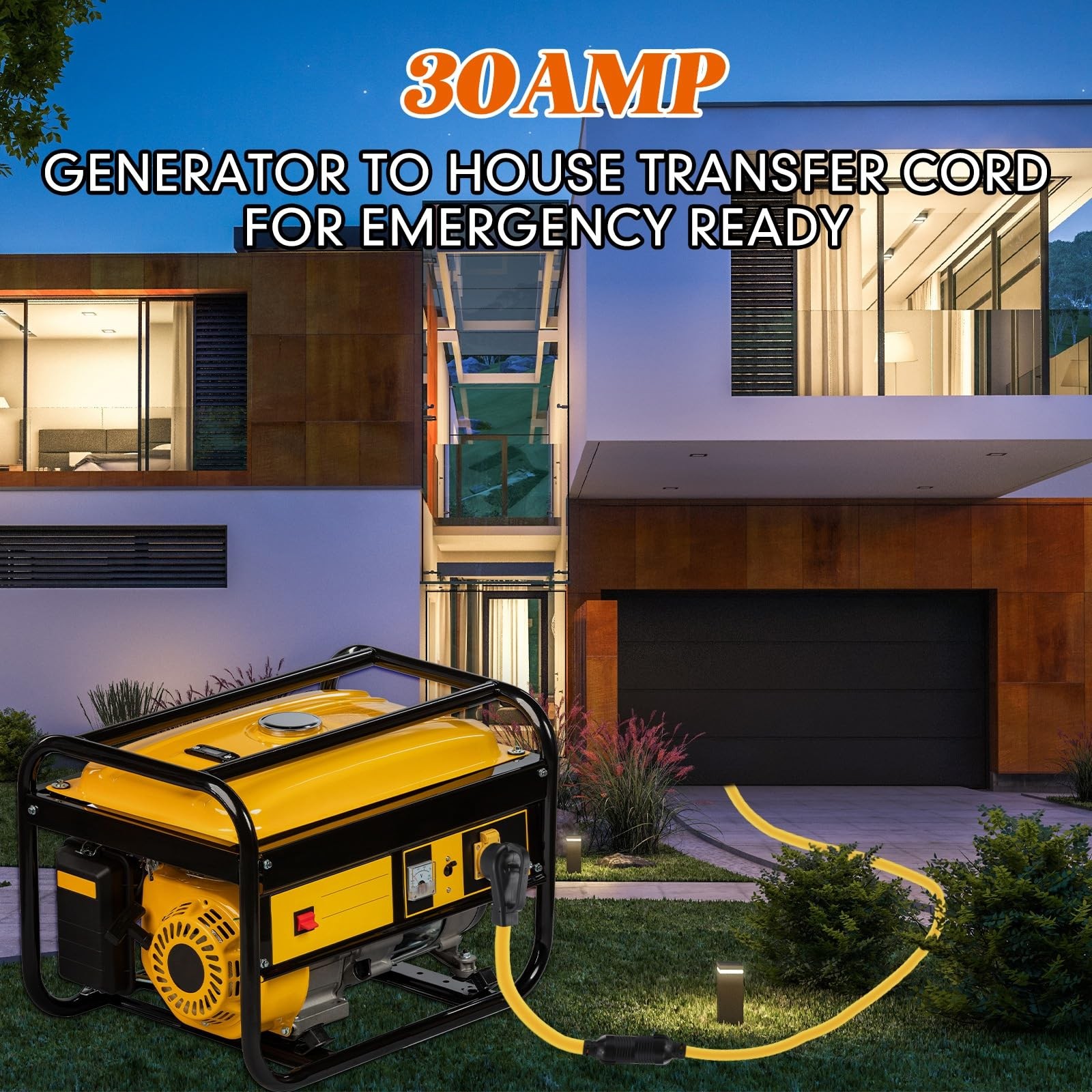 Tellegloww NEMA TT-30P to L14-30R 30 Amp Generator Adapter Cord, 1 ft, yellow