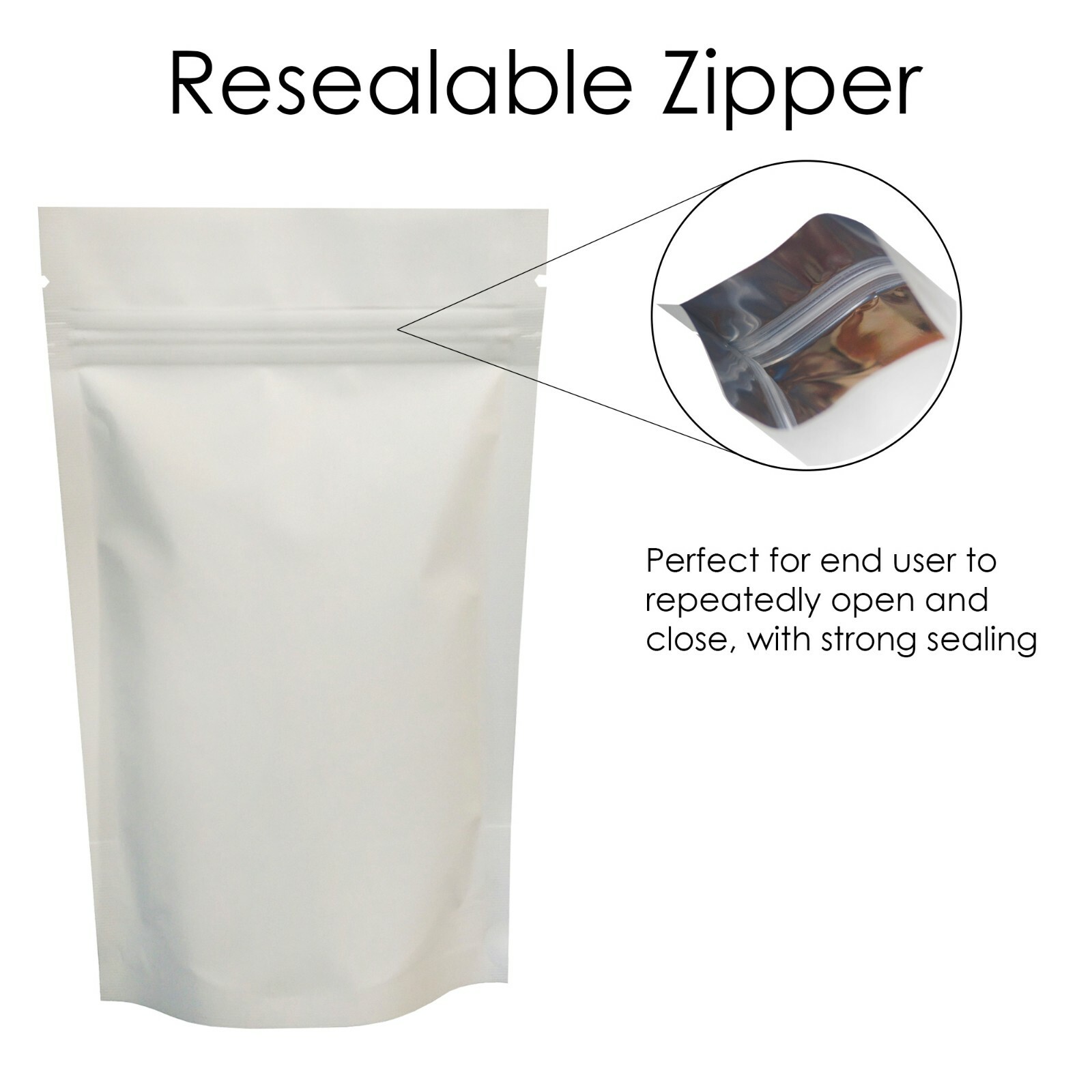 MATT FINISH FOIL ZIP LOCK RESEALABLE BAGS STAND UP POUCHES FOOD GRADE HEAT SEAL