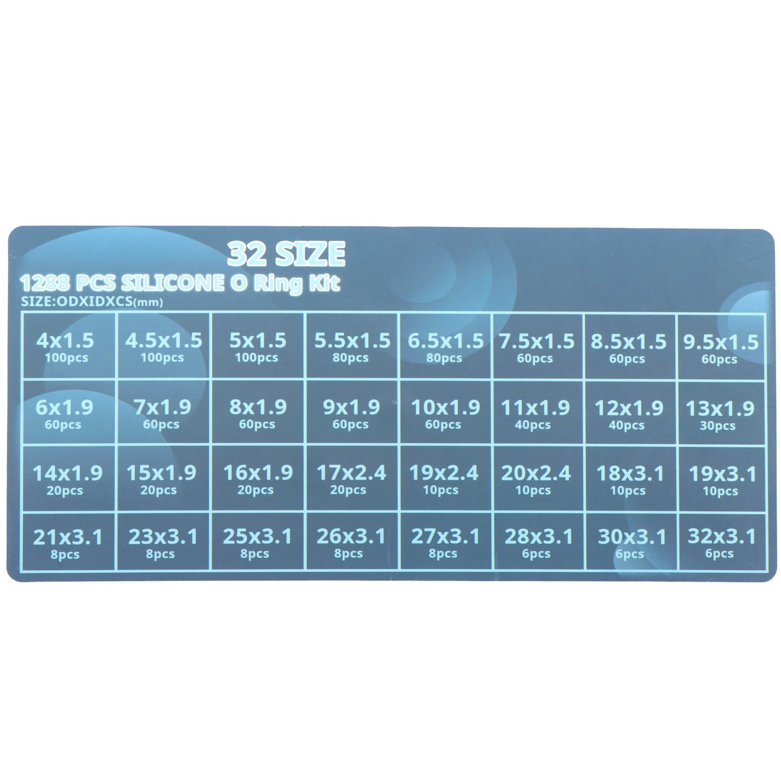 1228 Pcs 32 Size Clear Food Grade Silicone O-Ring Assortment OD 4-32mm