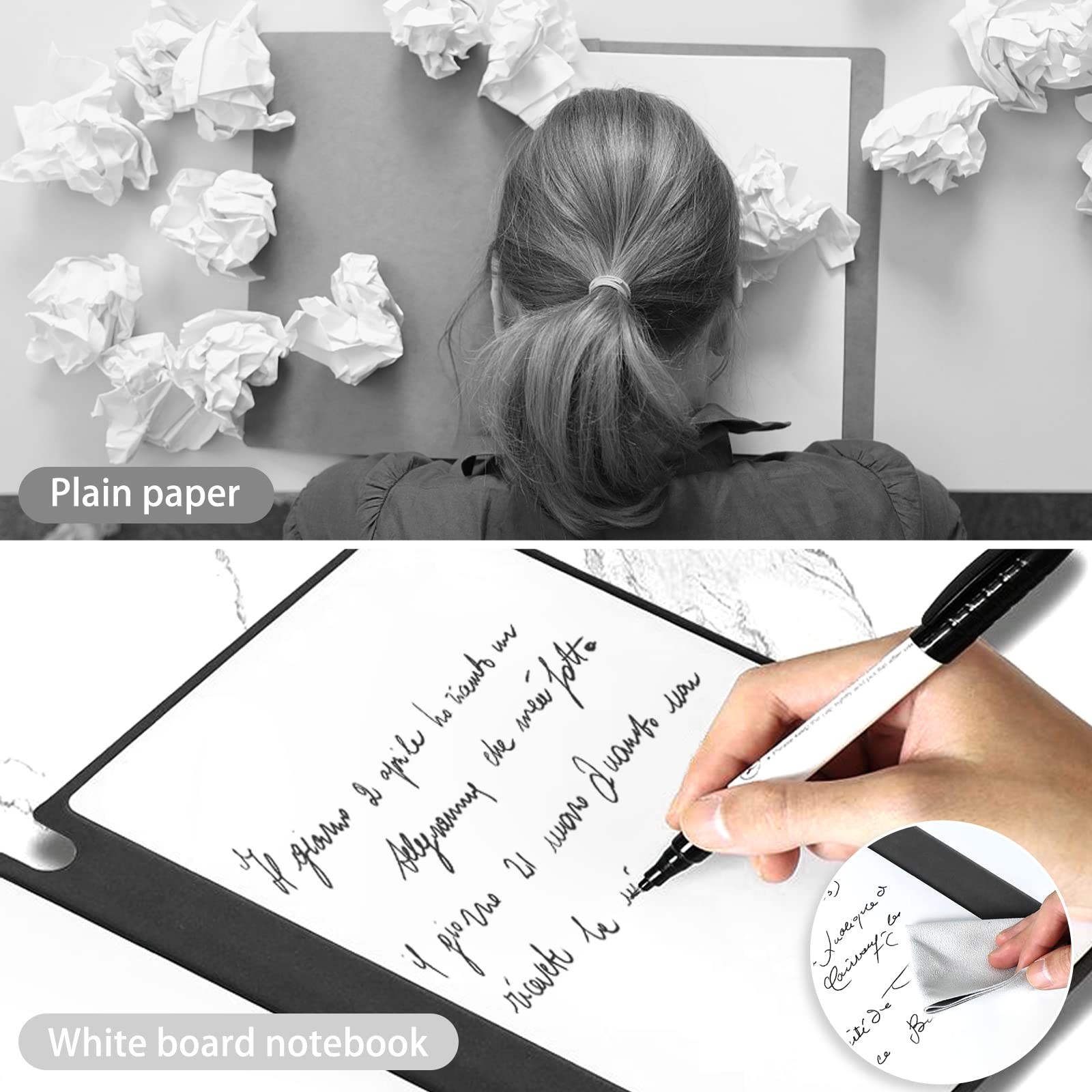 Whiteboard Notebook Reusable Dry Erase Whiteboard with Pen and Wiping Cloth A…