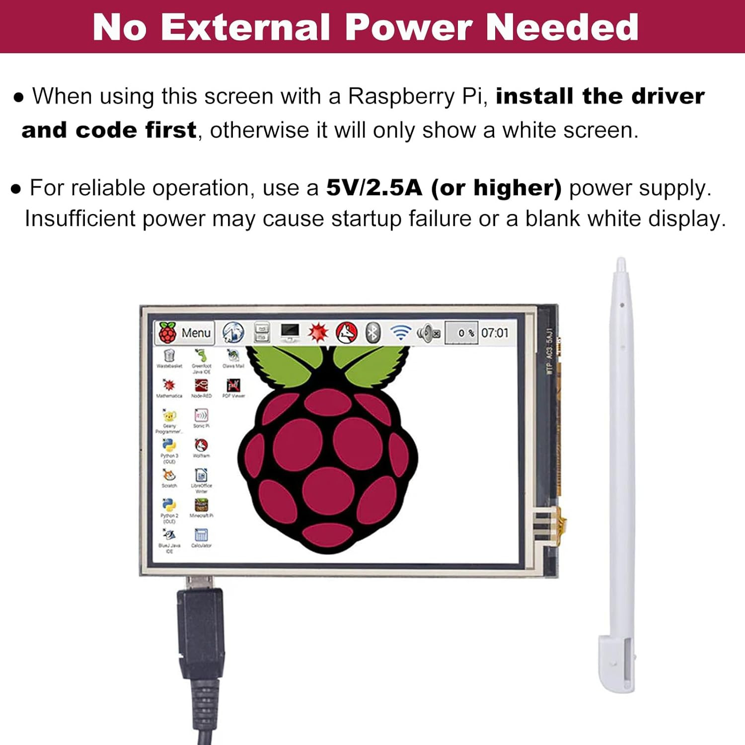 3.5 Inch 480X320 Touch Screen TFT LCD SPI Display Panel for Raspberry Pi 5, Pi4B