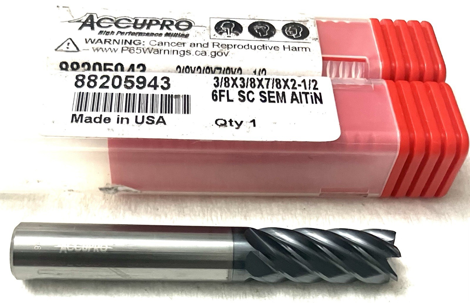 Accupro 3/8″ 6FL Square End Mill Solid Carbide AlTiN 7/8″LOC 88205943 NEW