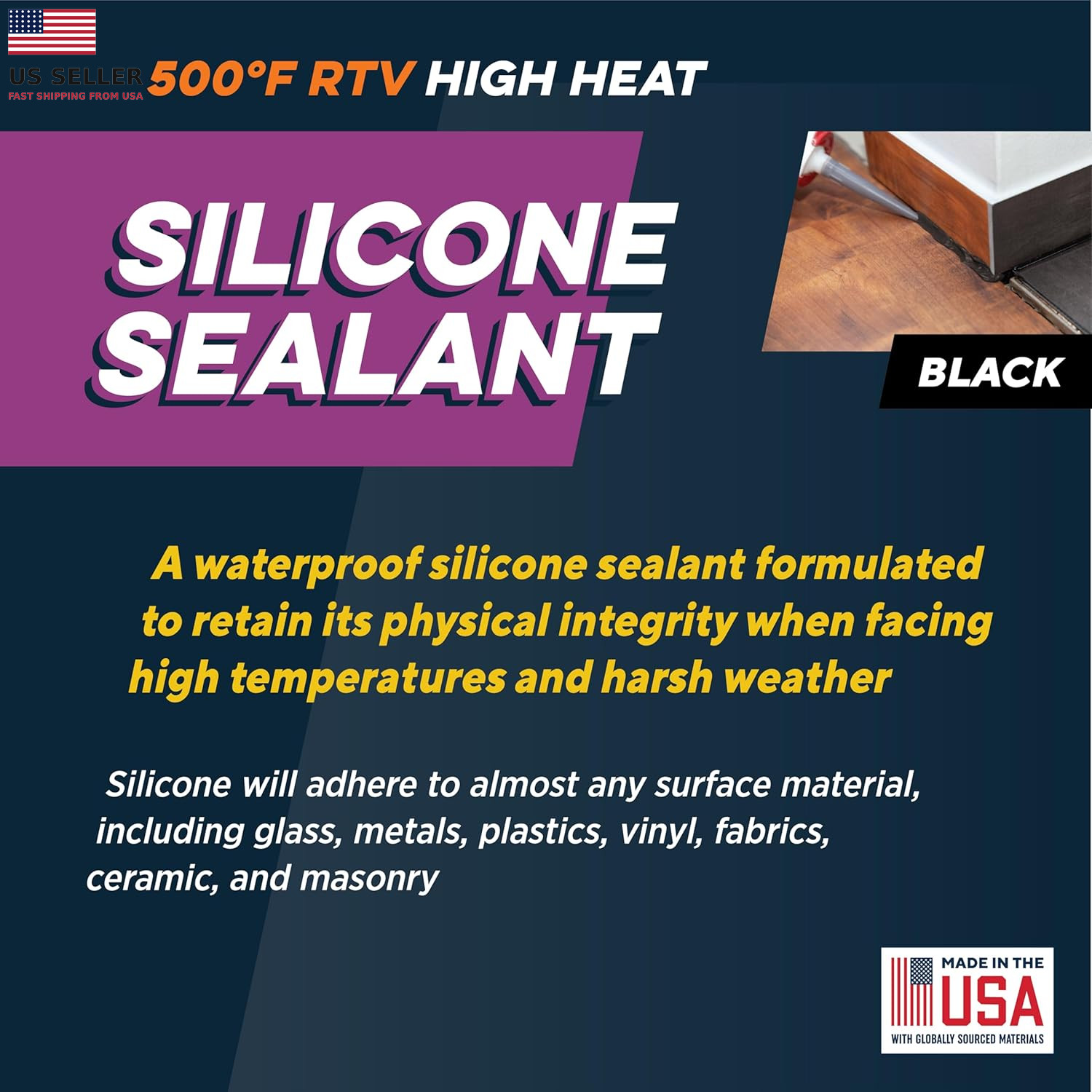 Rutland 500°F RTV High Heat Silicone Sealant Black, Usa-Made High Temperature G