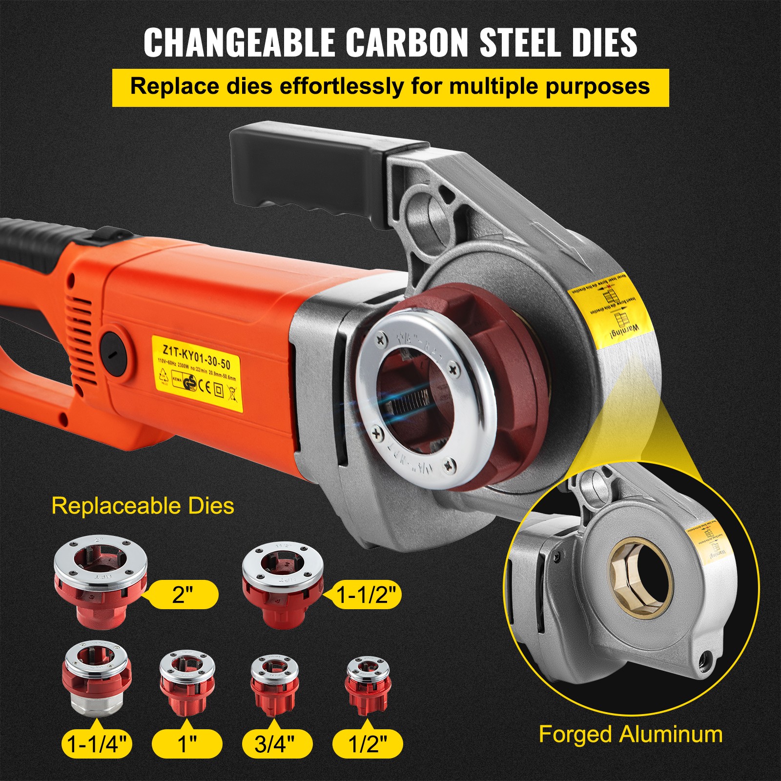 VEVOR Electric Pipe Threader Pipe Threading Machine 2300W 6 Dies 1/2-2″ Portable