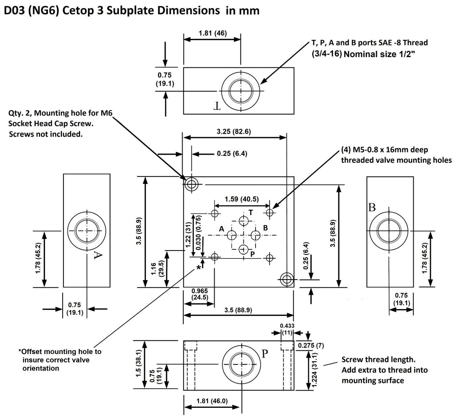 Sub plate D03 NG6 Cetop 3 Pattern for Mounting Hydraulic Valves Aluminum Anodize