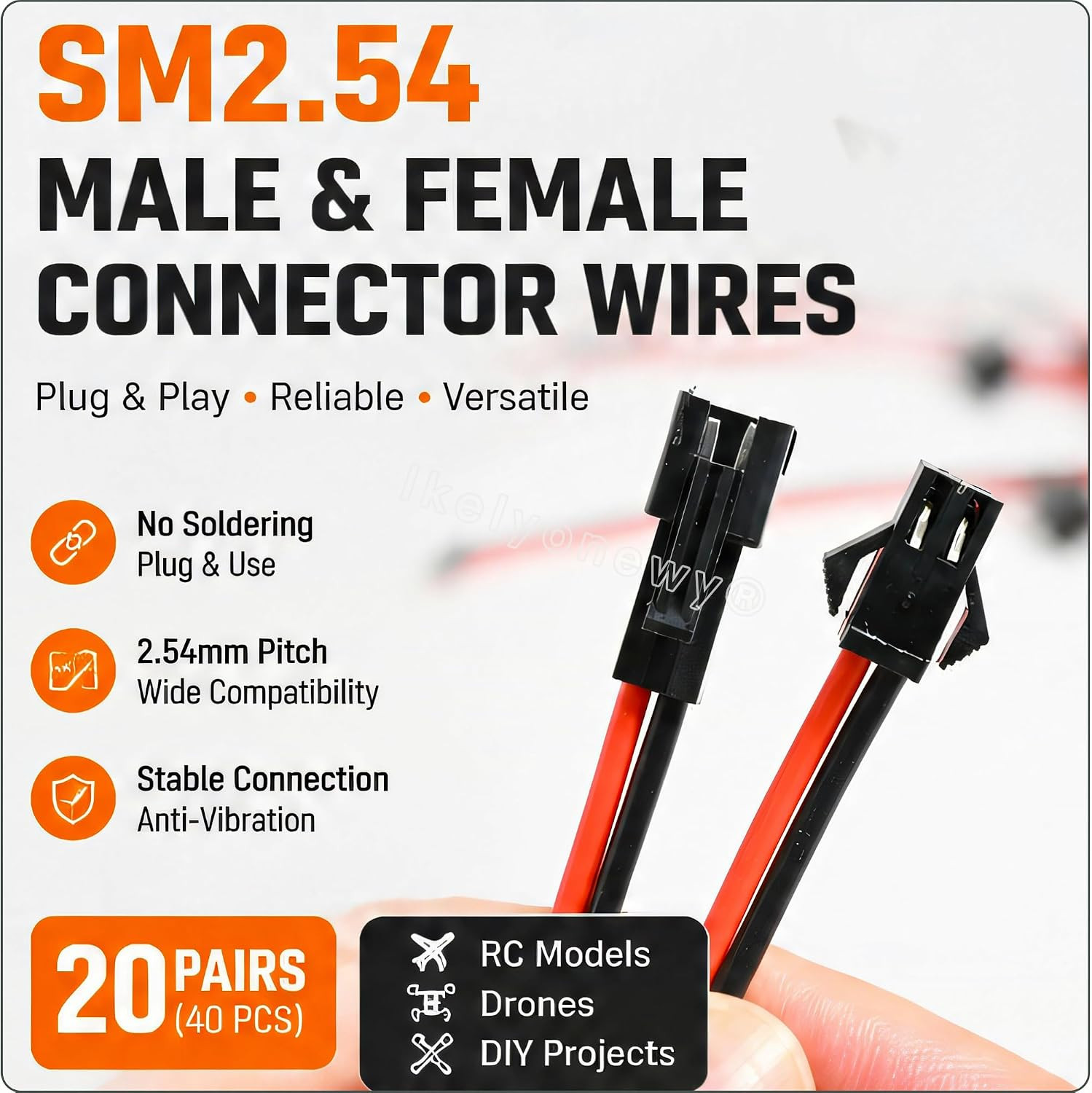 18Awg Jst Sm 2 Pin Plug Male and Female 150Mm Wire Cable Connector Adapter for L