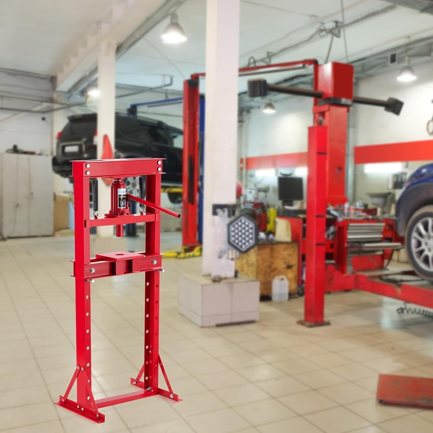12T Hydraulic Press,H-Frame Press w Adjustable Table for u-Joints&Bending Red