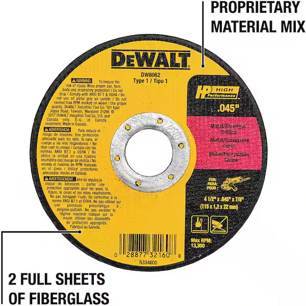 DEWALT 4-1/2 In. X 0.045 In. X 7/8 In. Metal and Stainless Cutting Wheel 20-Pack