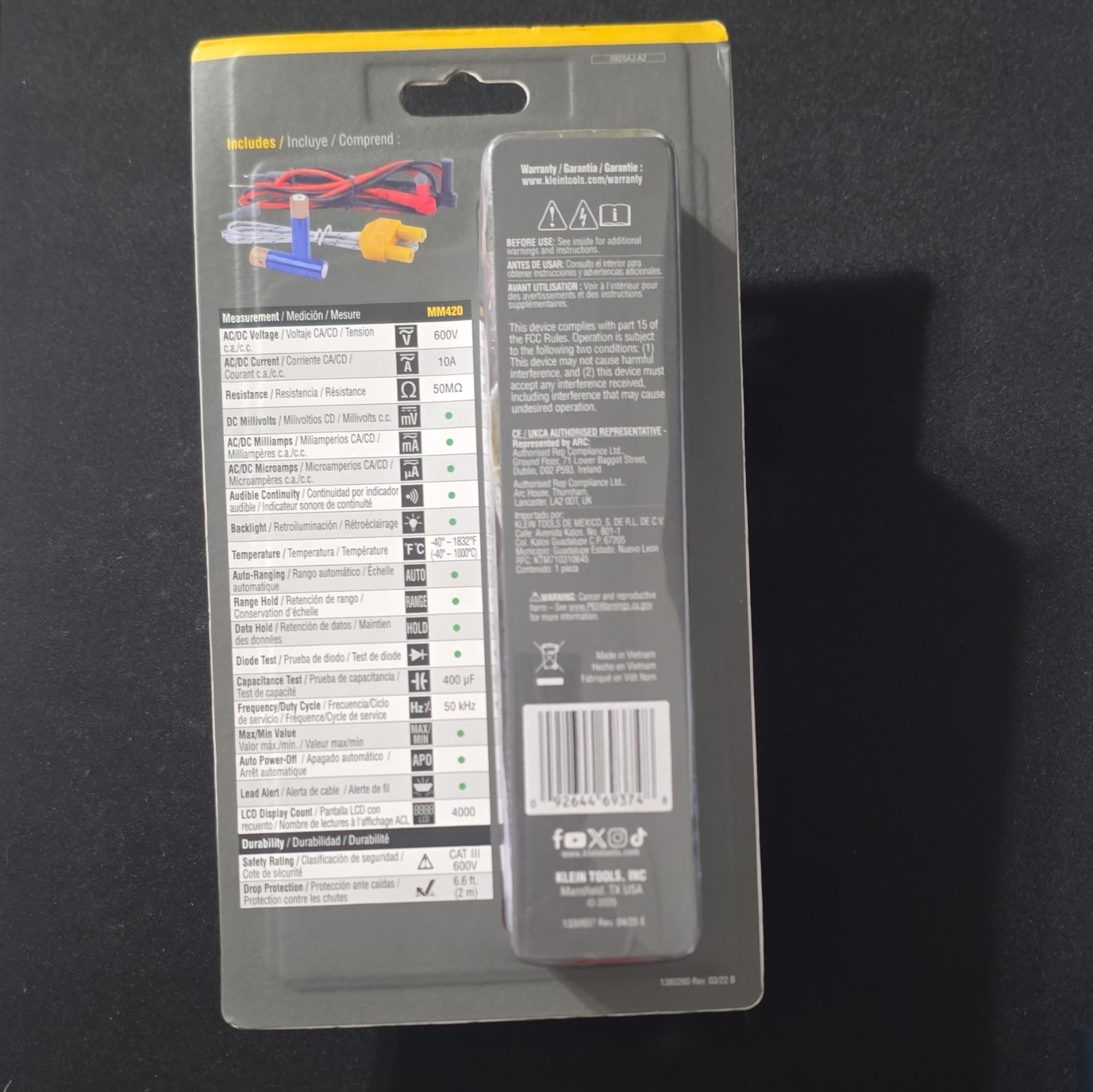 Klein Tools MM420 True RMS Auto-Ranging Digital Multimeter CAT III 600V